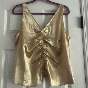 Stunning Gold Satin Top - Silky Rushed Front - Size L